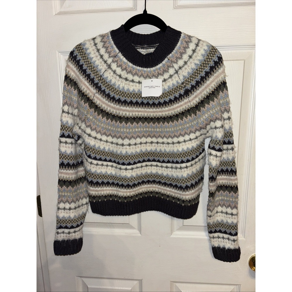 NWT American Eagle XS Festive Feels Sweater Cropped Fair Isle Cozy Mockneck - Picture 4 of 11
